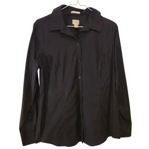 Chicos Black Long Sleeve Button Down Shirt Size 1 Classic Workwear